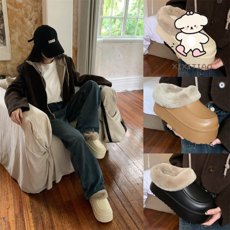 Xitiao ขี้เกียจสวมใส่กลางแจ้งสบายๆฤดูหนาวผู้หญิง High-End รองเท้าผ้าฝ้ายอุ่นขนแกะซับหนากันน้ําแฟชั่นที่ไม่ซ้ํากันรองเท้าแตะผ้าฝ้าย
