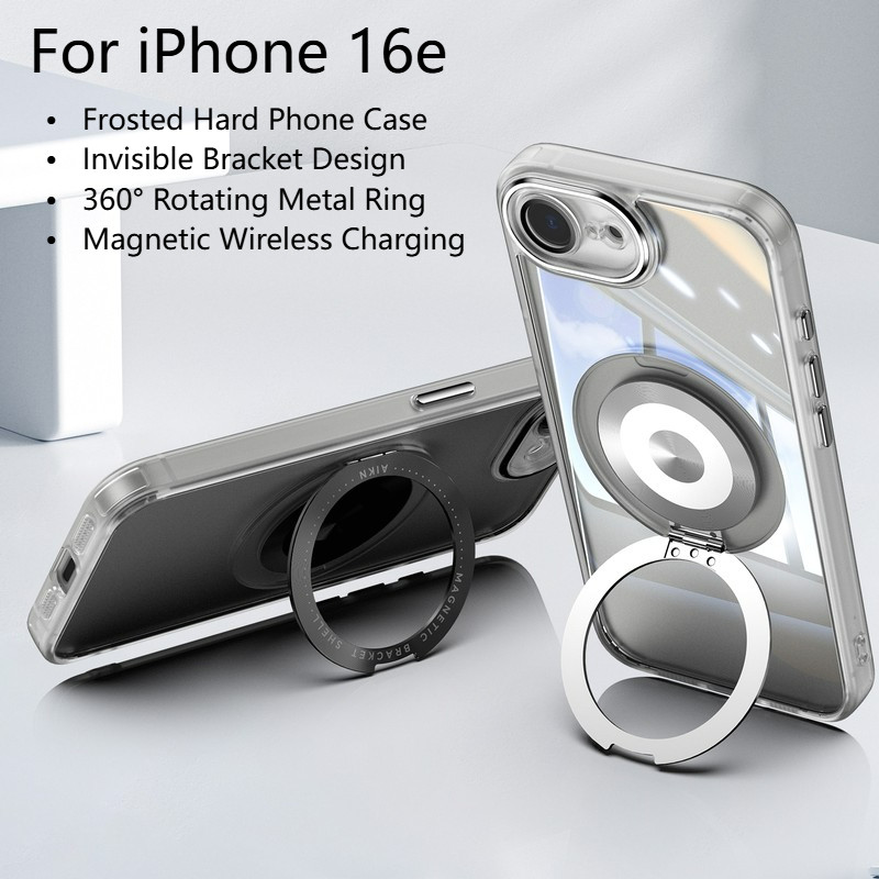 สําหรับ iPhone 16e 16E 16 e 17E กรณี 360o หมุนผู้ถือแหวนโลหะแม่เหล็ก Hard โทรศัพท์สําหรับ iPhone 16e 17e