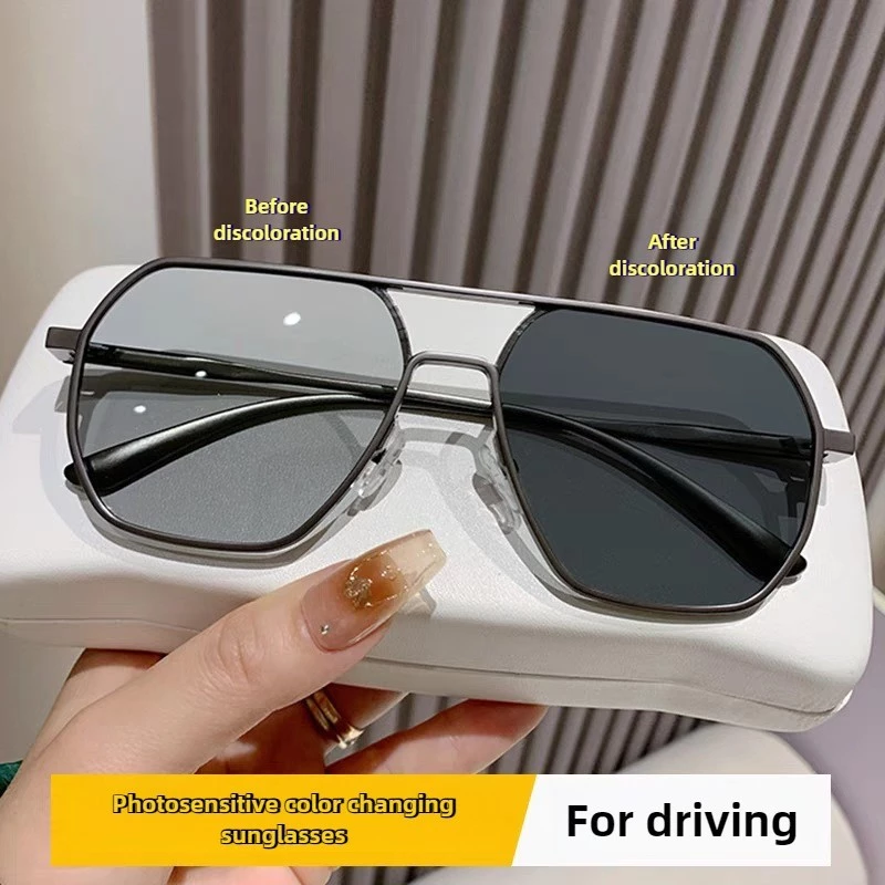 แว่นกันแดดโพลาไรซ์ Photochromic ใหม่ UV400 Pilot Style Shades เลนส์เปลี่ยนสีสําหรับผู้ชาย Anti-glare ขับรถแว่นตาสําหรับกลางวันและกลางคืน