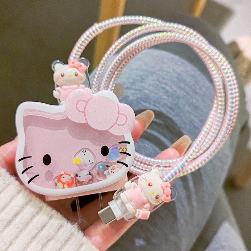 5 ชิ้น/เซ็ตใหม่ AndWobble Hello Kitty สาย Charger Protector Shake สําหรับ Samsung Galaxy 25w โทรศัพท์มือถือสายเคเบิลข้อมูลป้องกันกรณี