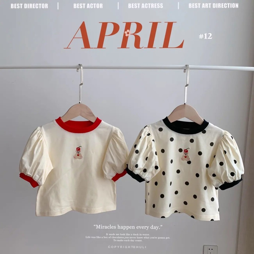 ชุดเสื้อยืดเด็กผู้หญิง ลายจุดสี ลายการ์ตูน แขนสั้น สไตล์เกาหลี ฤดูร้อน 2025
