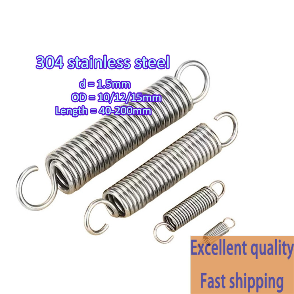 304 สแตนเลส สปริงแรงดึง/สปริง d=1.5mm,OD10/12/15mm,L=30~200mm สปริงดึงพร้อมตะขอ ทาประตูโรงรถ บุนนิ่ง เครื่องแกว่ง
