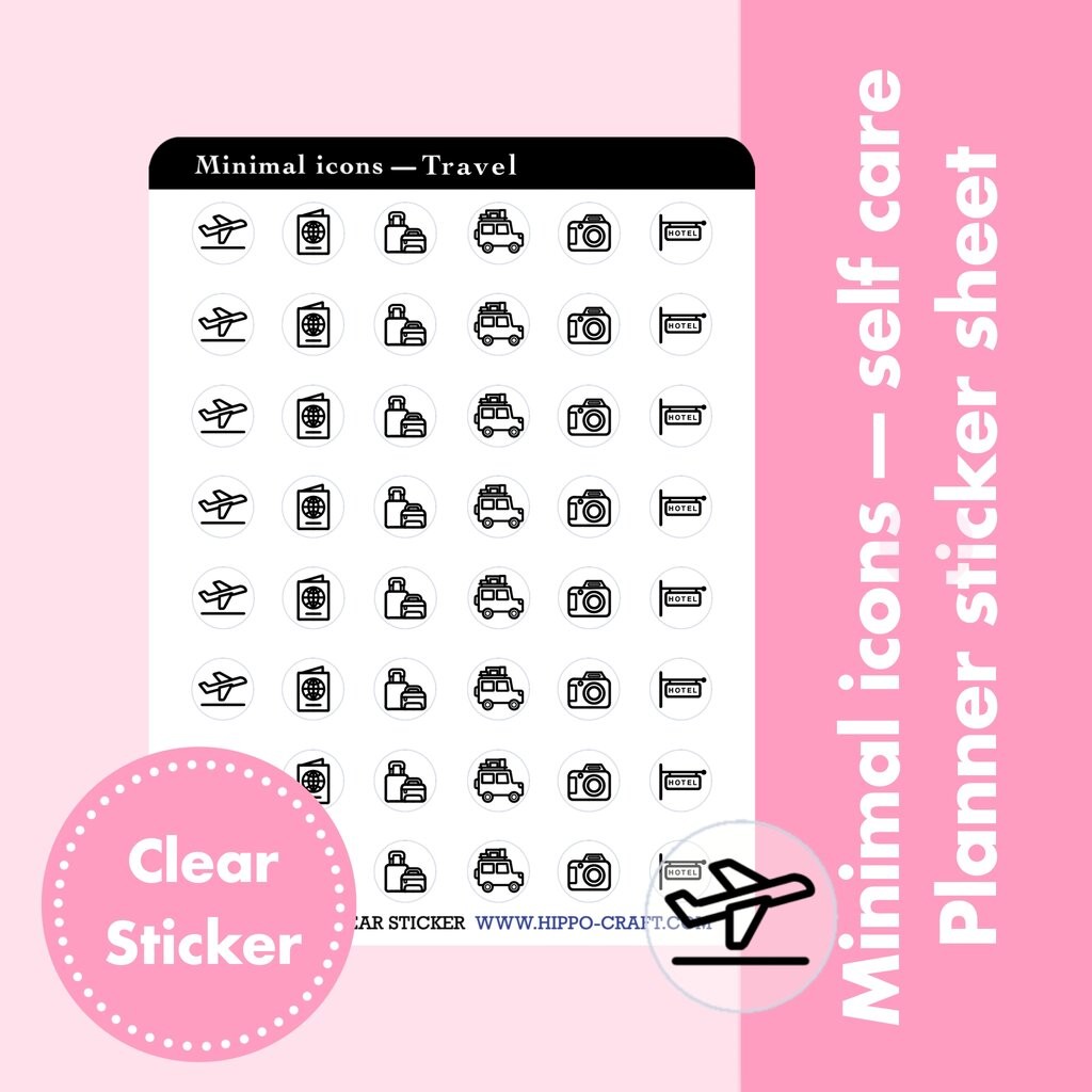 Minimal icons — Travel | Planner sticker sheet สติ๊กเกอร์ใส ไอคอนท่องเที่ยว แพลนเนอร์สติ๊กเกอร์
