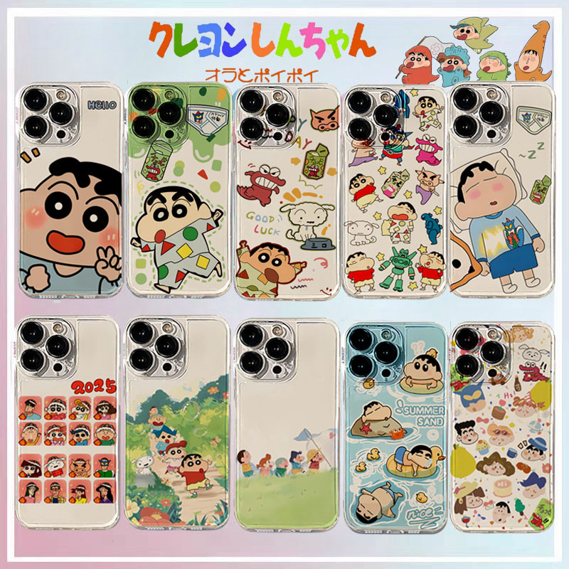 SAMSUNG เคสโทรศัพท์สําหรับsamsung Galaxy S25 Ultra S24 Plus S24FE S23FE A56 A36 A26 A16 5Gฝาครอบดินสอสีชินจังน่ารักนุ่มโปร่งใสอะนิเมะการ์ตูน