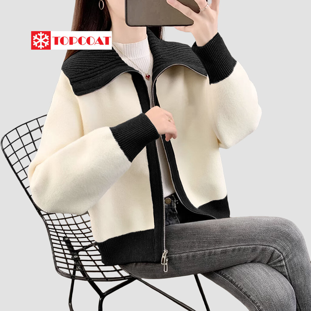 TOPCOAT แจ็กเก็ตทูโทน จั้มเเขน ตจั้มเอว เนื้อผ้าใส่แล้วสบาย ซิปรูดได้ทั้ง 2 ด้าน (1 ตัว) Freesize