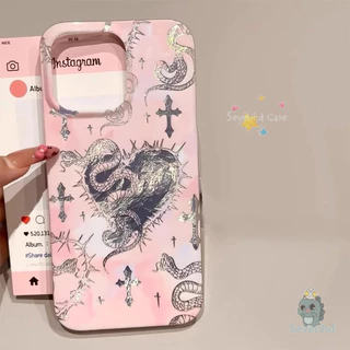 Evil Angel ปลอกงู + เชือกเส้นเล็กสําหรับ iPhone 11 16 15 14 13 12 Pro Max 15 14 Plus Xr X Xs Max 8 7 6 Plus Cool แฟชั่นคู่เคสโทรศัพท์แฟชั่นไล่โทนสีสนุก Protector ปกอ่อน