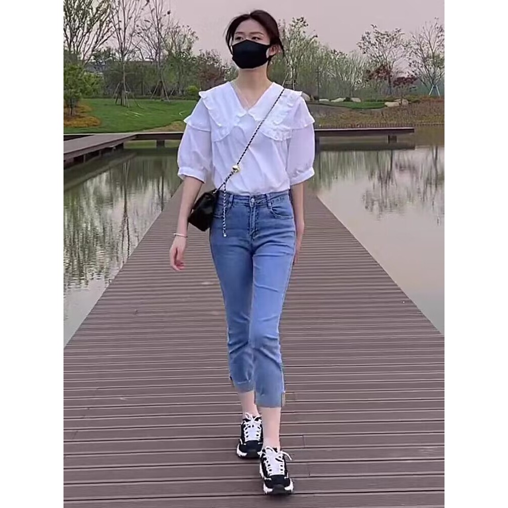 ดีไซน์เสื้อเชิ้ตชิฟฟอน Tencel สำหรับผู้หญิง แขนพัฟหวาน ฤดูร้อน คอตุ๊กตา เสื้อท็อปอเนกประสงค์ Huanfen