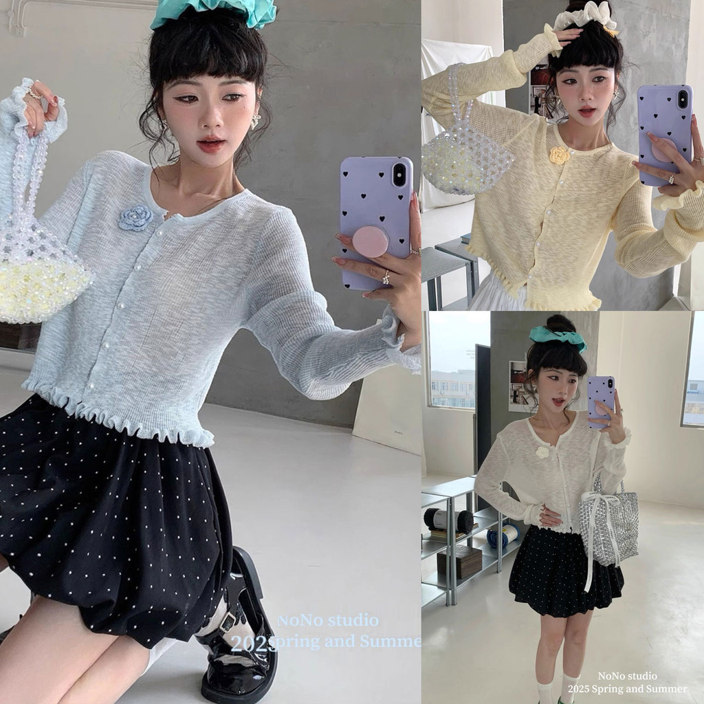 Cuties เสื้อโค้ทแขนยาว ผ้าเรยอนถัก ผ้าคลุมไหล่ เสื้อคาร์ดิแกนป้องกันแสง เหมาะกับฤดูใบไม้ผลิ และฤดูใบไม้ร่วง  F094