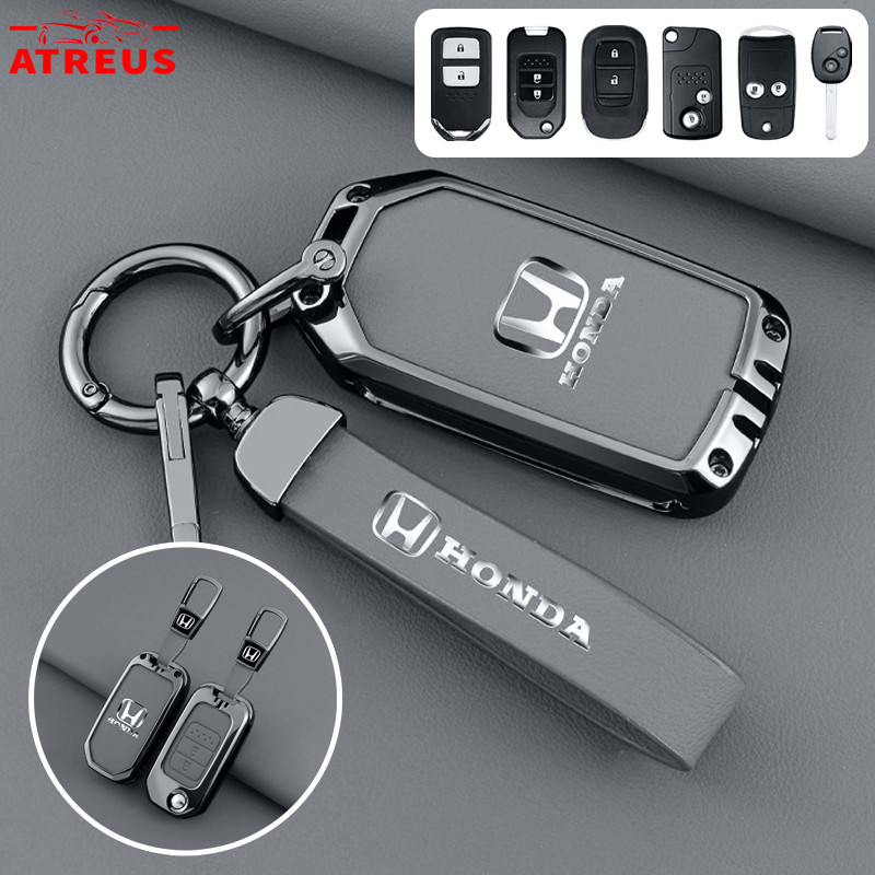 เคสกุญแจเหมาะสำหรับ Honda สีเทา พวงกุญแจ เคสป้องกันรอยกุญแจ หนังโลหะผสมสังกะสีฝาครอบ Full Wrap ฝาครอบกุญแจ สำหรับ Honda civic 11th gen fd fc eg fk HRV Jazz City Mugen Fit Vezel Accord BRV WRV Stream