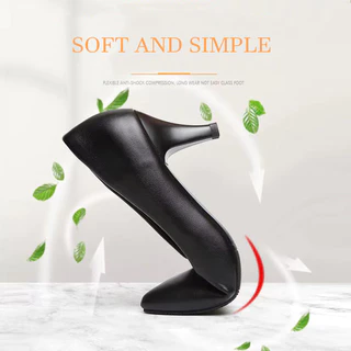 [PY] รองเท้าส้นสูงหนังผู้หญิง สีดำ ทรงเรียว สำหรับสํานักงานและโรงเรียน | ส้นเตี้ย 2 นิ้ว ใส่สบาย