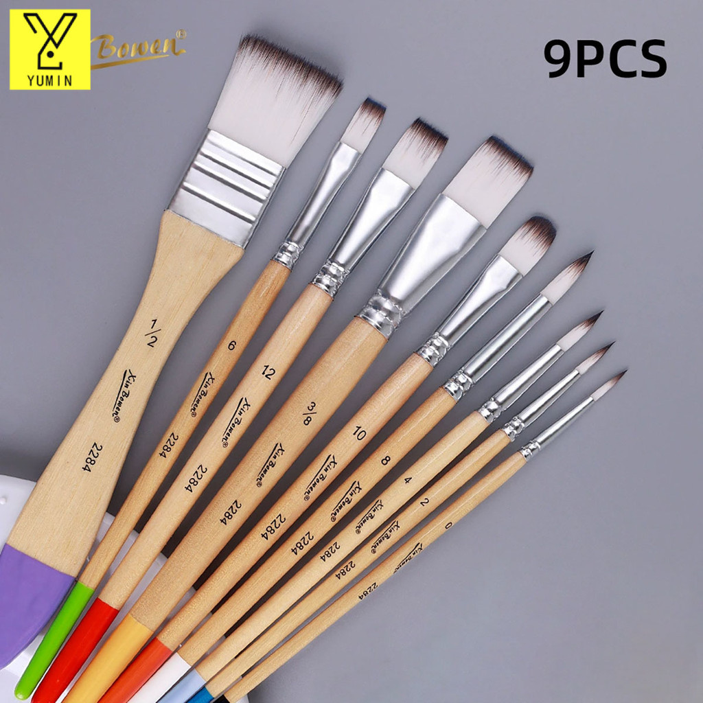 【Ohayo ของแท้】พู่กัน ชุดพู่กันสีน้ำ พู่กันไนลอน 9 ชิ้น พู่กันทาสี พู่กันกลม พู่กันสีอะคริลิค พู่กันสีน้ำมัน คุณภาพดี