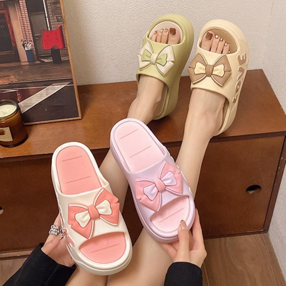 Kodice Flats สไลด์รองเท้าแตะ, Anti Slip หนา Soled Flip Flops รองเท้าแตะ,นุ่ม Bowknot Candy สี Beachwear รองเท้าแพลตฟอร์มรองเท้าแตะผู้หญิงหญิง
