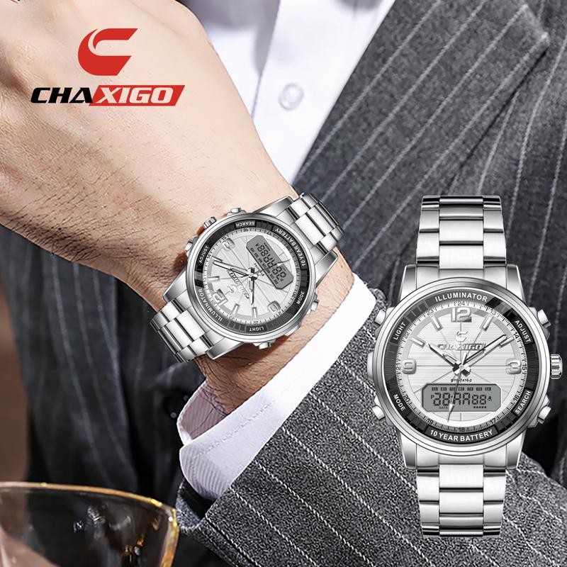 Chaxigo นาฬิกาผู้ชาย กันน้ำ 100% แบบอนาล็อก-ดิจิตอล เรืองแสง ฟังก์ชันครบ จับเวลา สไตล์ธุรกิจ พร้อมส่ง 7476-2Zsongkran