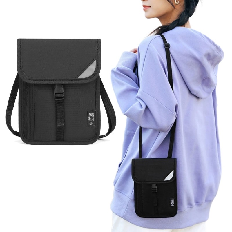 CS RFIDS Travel Neck Wallet Secure Passport Holder และ Money Pouch สายคล้องคอแบบปรับได้เพื่อให้บัตรเ