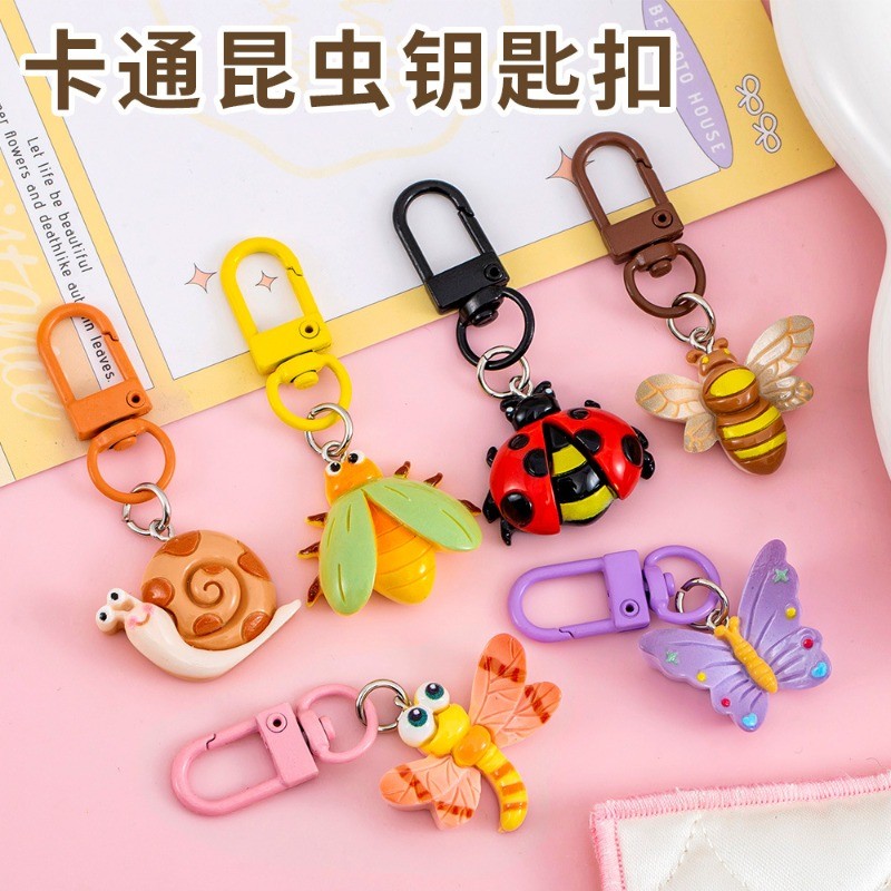 เด็กน่ารักจําลองสัตว์พวงกุญแจการ์ตูนแมลงกระเป๋าตกแต่งจี้เรซิ่นพวงกุญแจของขวัญเล็กๆ