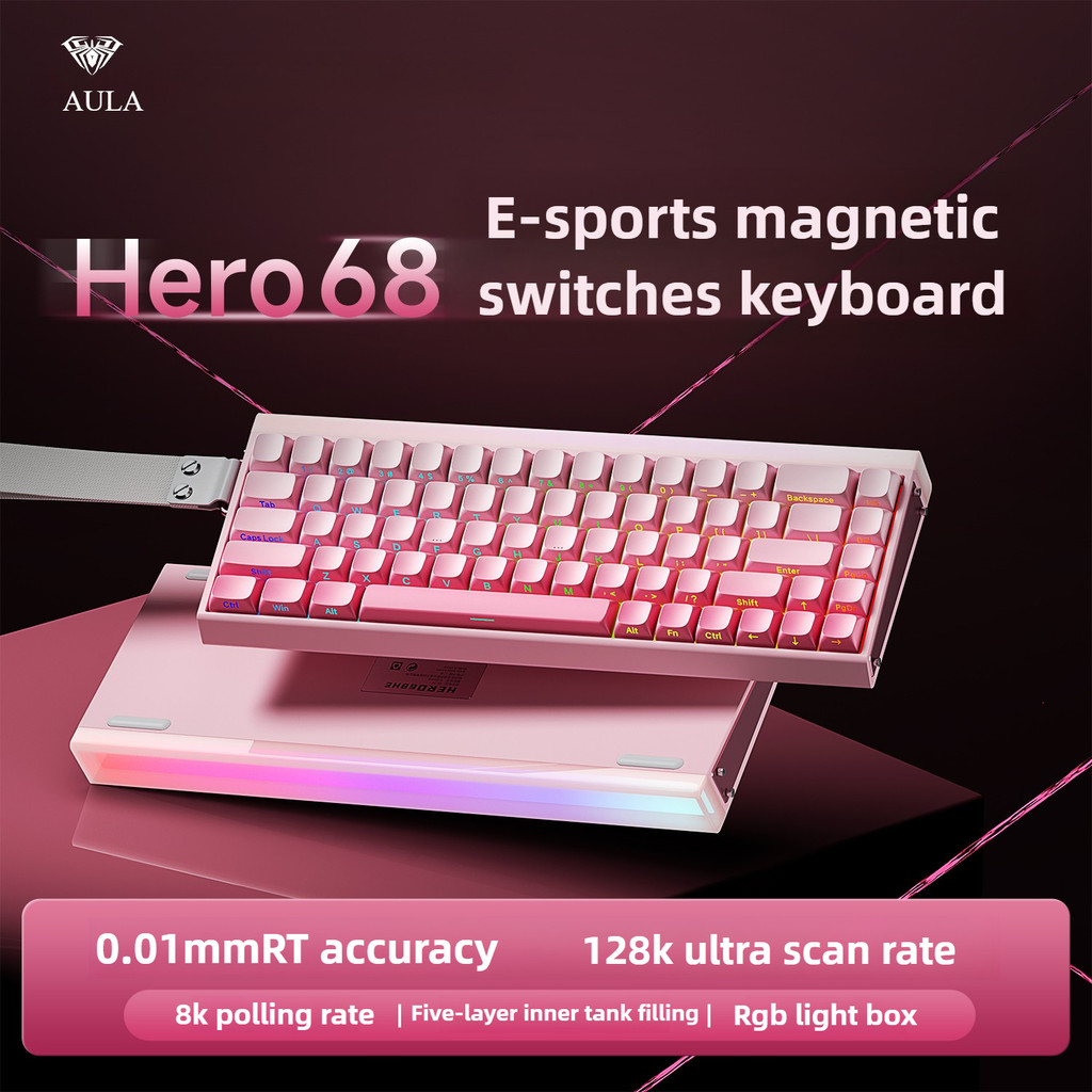 Aula ใหม่ Hero68 He Magnetic Switch คีย์บอร์ดเครื่องกลพร้อม Lightbox Esports เกม FPS RT0.01 แบบมีสาย