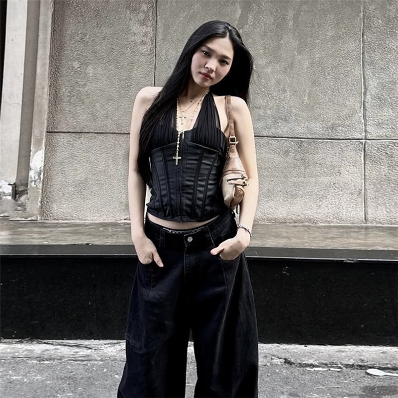 แปลก Puss Halter Solid เสื้อกั๊กแขนกุดตาข่าย Patchwork ปิดไหล่ Backless Skinny ดูทินเนอร์ผู้หญิงเซ็กซี่ Casual Hot Chick Street สไตล์