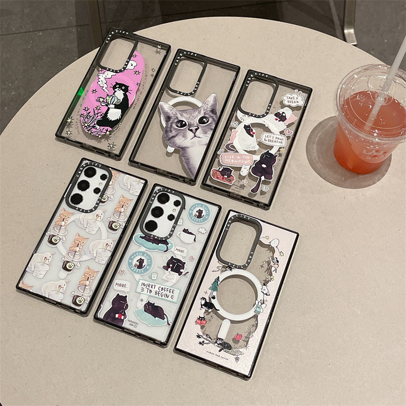 Casetify 【แมวน่ารัก ตลก】เคสโทรศัพท์มือถืออะคริลิค กันกระแทก แกะสลักแม่เหล็ก ลายแมวน่ารัก สําหรับ Samsung Galaxy S24 Ultra S22 S23Ultra