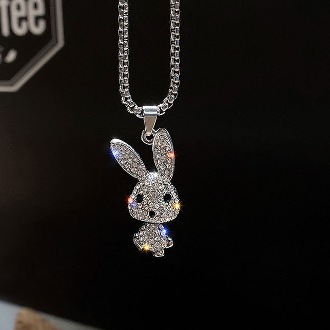 🐰ร้านไทยพร้อมส่ง🐰 ไม่ลอกไม่ดำ ไทเทเนียม สร้อยคอ กระต่ายน้อย น่ารัก ประดับเพชร สไตล์ฮิปฮอป สร้อยคอเพชร มีสไตล์ N178