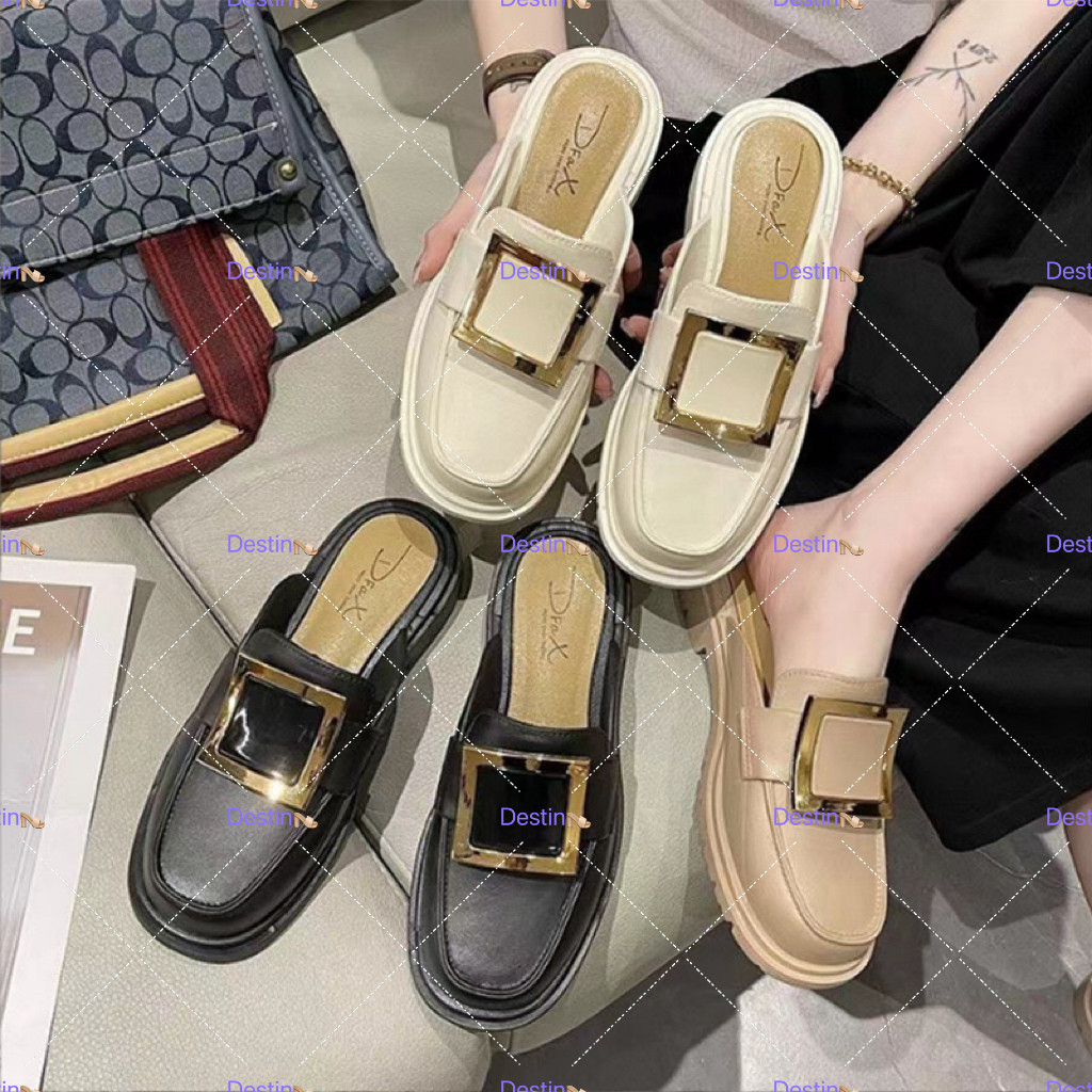 Destin พร้อมส่งจากไทย (TO-DM)มาใหม่!!รองเท้าแบบสวม ดีเทลอะไหล่ทองรองเท้าวิลเทจ รองเท้าสวมเปิดส้น วัสดุทำจากยางอย่างดี