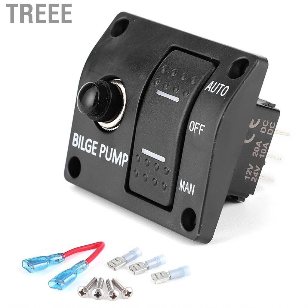 Treee ปั๊มน้ำท้องเรือแผงสวิตช์ 3-Way Auto/Off/Manual 12V 24V พร้อมไฟ LED ในตัว 15A Circuit Breaker