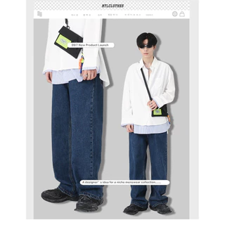 MNO.9 Jeans B414 กางเกงยีนส์ชาย แต่งเฟด(เฉพาะสีฟ้าและสีเทา) เอวสม็อค ขายาวชาย