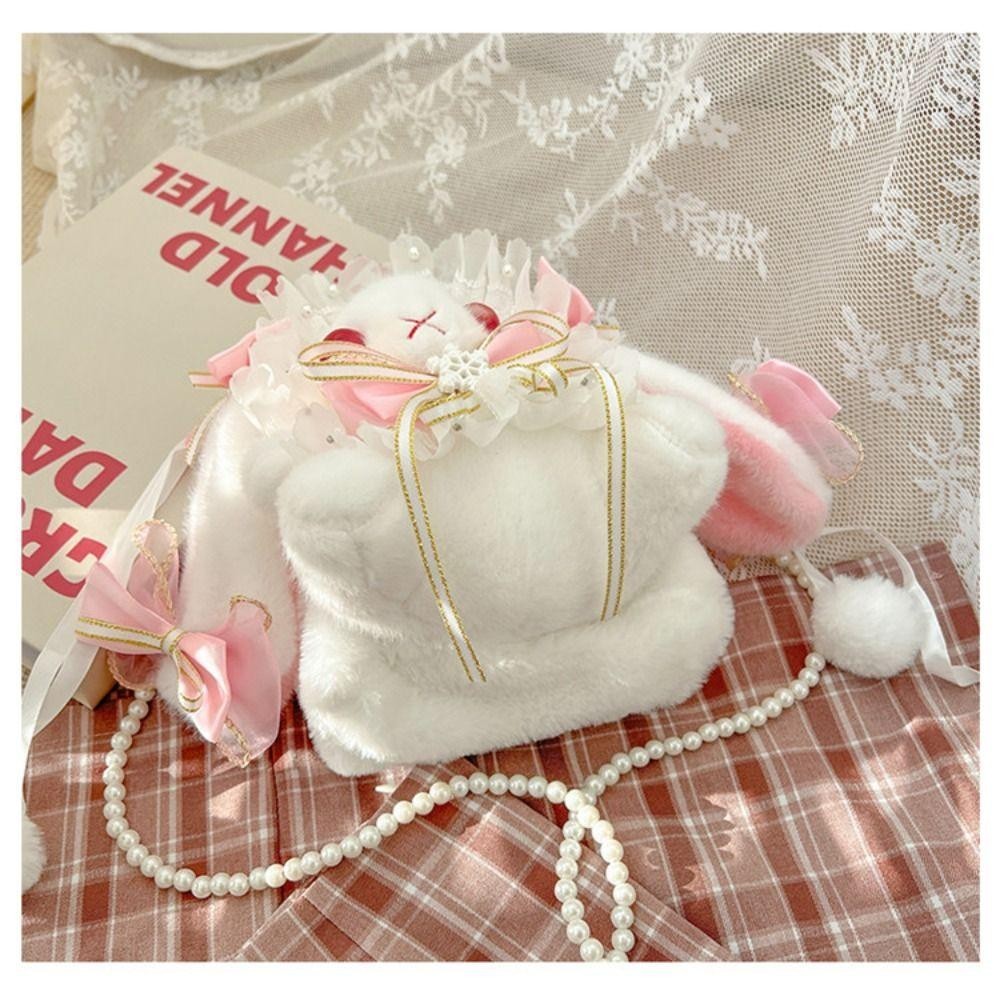 กระเป๋าตุ๊กตา TONFASHION, กระเป๋าสะพายเจ้าหญิง Kawaii, Bunny Pearl Chain กระเป๋าสะพายข้างกระต่ายหูยาว