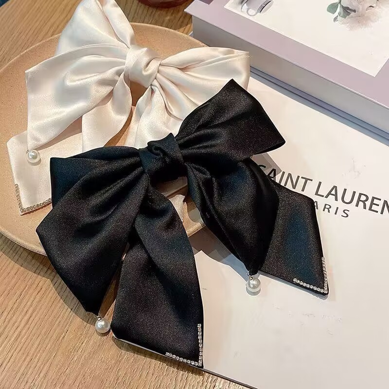 เวอร์ชั่นเกาหลี โบว์ กิ๊บยาว มุก วิ่งกลับ เจ้าหญิง หัว กิ๊บ หลายชั้น ผ้าซาติน สไตล์ใหม่ เครื่องประดับผมผู้หญิง