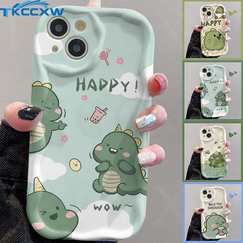 เคสโทรศัพท์มือถือแบบนิ่ม ลายการ์ตูนไดโนเสาร์ สีเขียว สําหรับ OPPO A98 A95 A94 A79 A78 A58 A57 A77 A77S A56S A55 A54 A38 A18