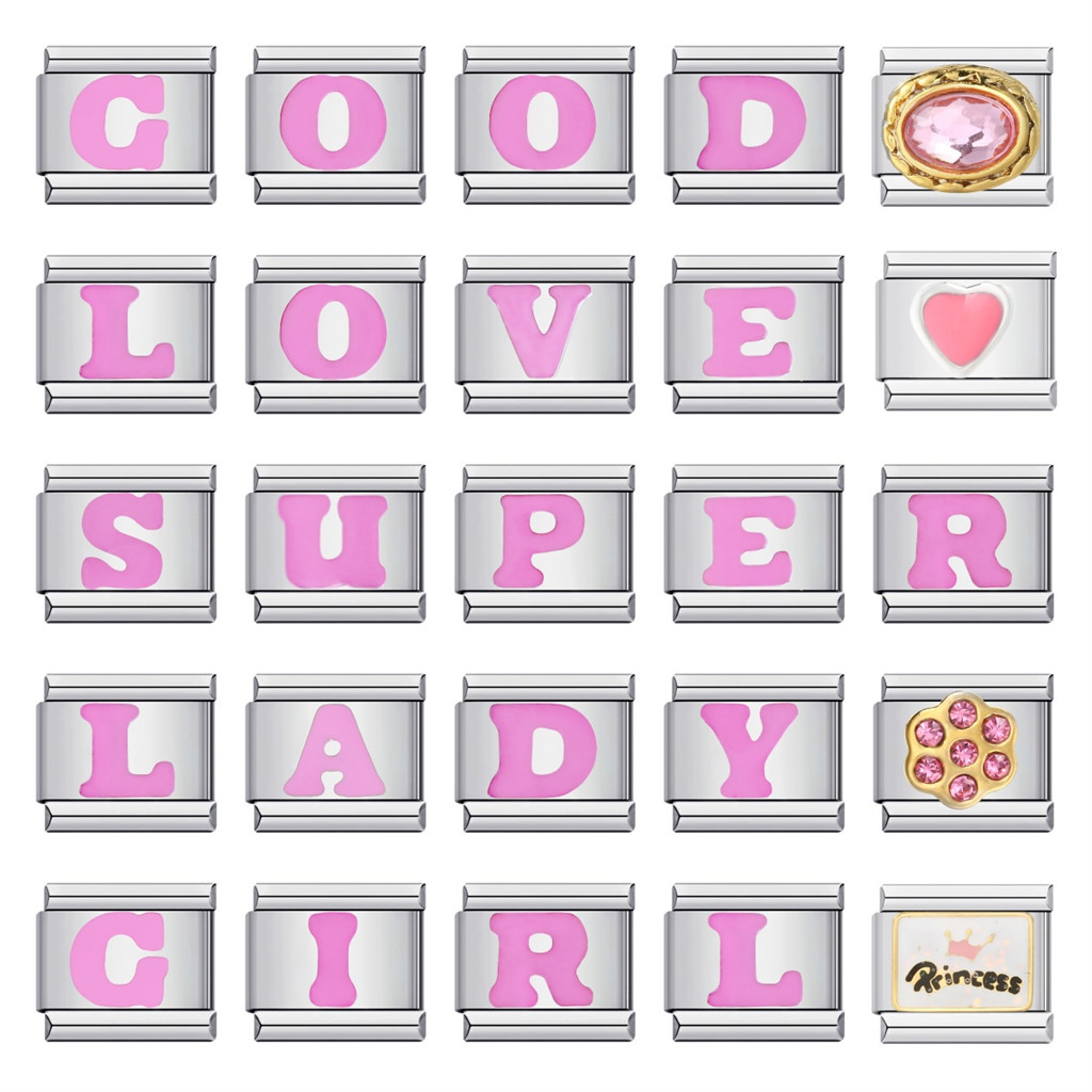 A-z Italian Links 2024 ใหม่ จี้ตัวอักษรภาษาอังกฤษ 26 ตัว สเตนเลส 9 มม. สีชมพู สําหรับทําเครื่องประดับ สร้อยข้อมือ DIY