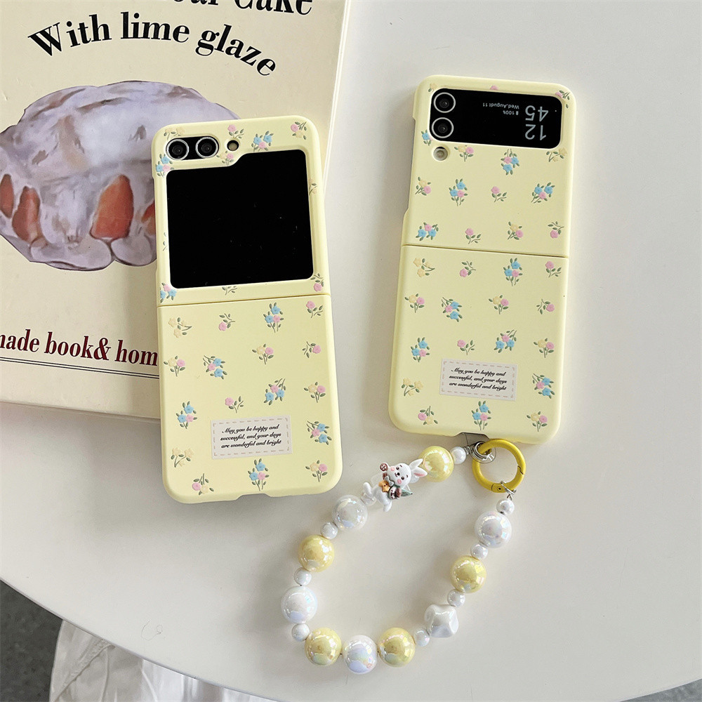 เคสโทรศัพท์มือถือ PC แข็ง ผิวด้าน กันกระแทก ลายดอกไม้ พร้อมสายคล้องมือ สีแคนดี้ สําหรับ Samsung Galaxy Z Flip5 5G Flip 4 ZFlip5 4 3