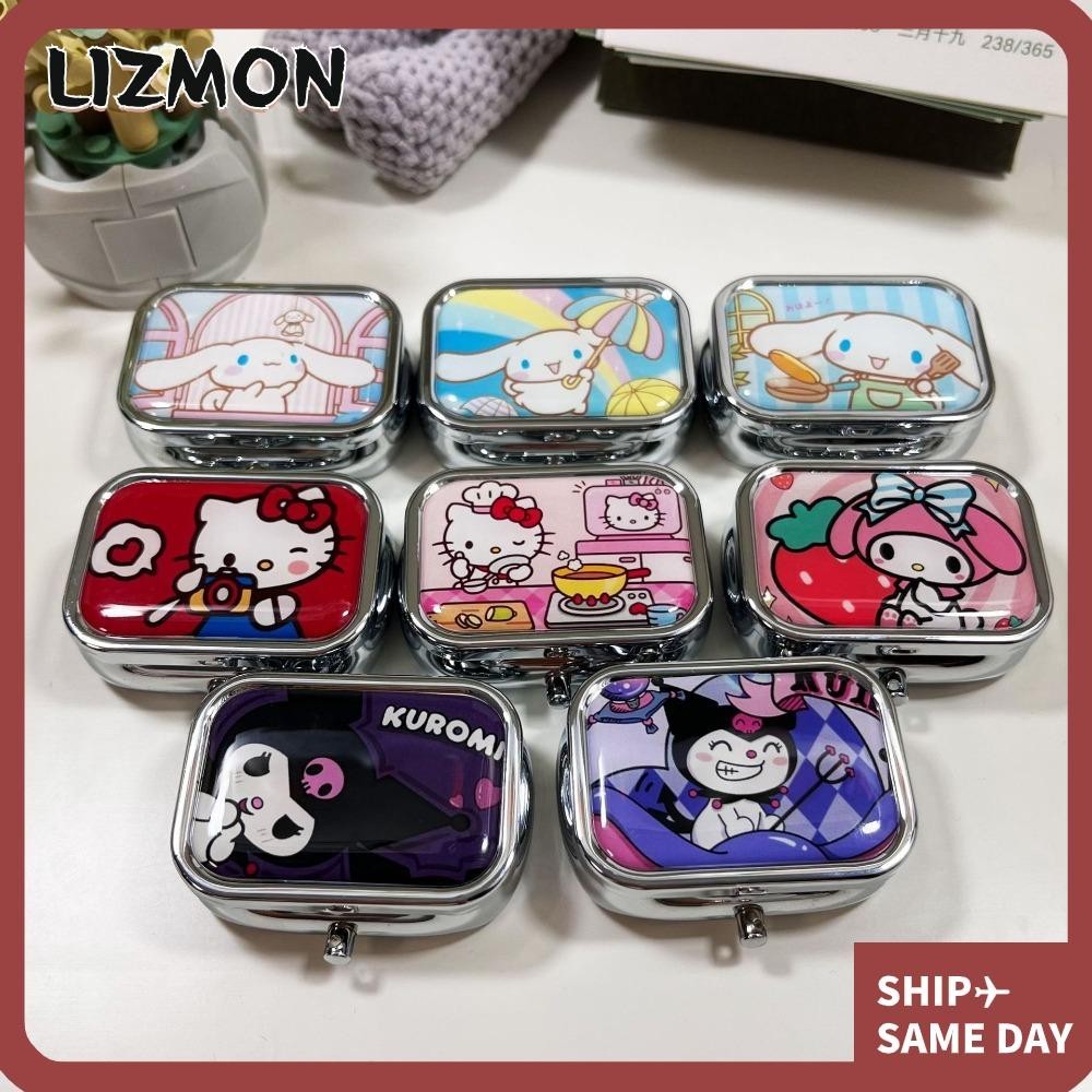 Lizmon กล่องแท็บเล็ตโลหะ ทรงสี่เหลี่ยม ป้องกันฝุ่น อเนกประสงค์ ลายการ์ตูนน่ารัก พร้อมกระจก สําหรับเดินทาง
