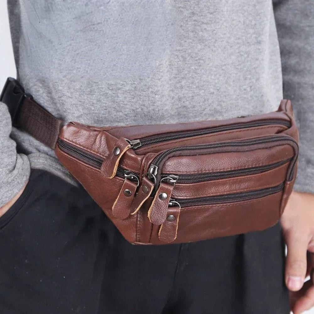 Goxi75 กระเป๋าใส่โทรศัพท์สําหรับเดินทาง, กระเป๋าคาดเอวผู้ชายหลายชั้นกันน้ํา, แฟชั่นหนัง PU ซิปกระเป๋าคาดเอวความจุขนาดใหญ่