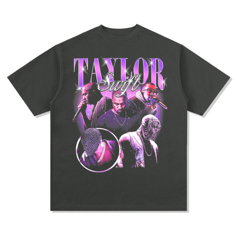 ใหม่ POP T-SHIRT เสื้อยืดแขนสั้น ผ้าฝ้ายแท้ ทรงหลวม ลาย Kanye West spoof Kanye Taylor สไตล์เรโทร อเมริกัน