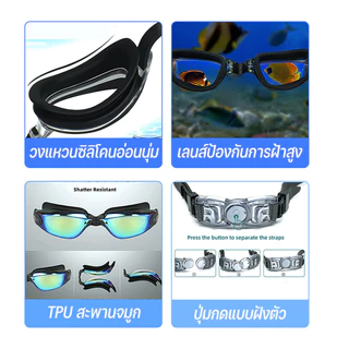 แว่นตาว่ายน้ำ ผู้ใหญ่ แว่นตาว่ายน้ำแบบใหม่HD ป้องกันรังสียูวี ป้องกันหมอกเลนส์ สายรัดซิลิโคนปรับได้ง่ายพร้อม แถมที่อุดหู
