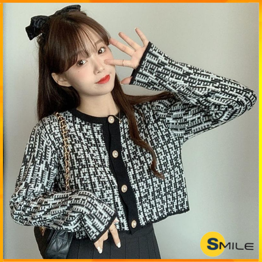 รอยยิ้มคาร์ดิแกนเกาหลี/นําเข้าคาร์ดิแกนผู้หญิงแขนยาวปุ่มรุ่นหนาถักวัสดุคาร์ดิแกนด้านบน/ถัก4107