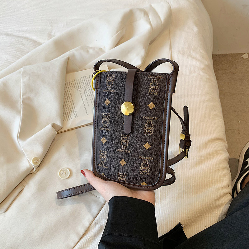 IELGY กระเป๋าโทรศัพท์มือถือสุภาพสตรี All-Match แนวตั้ง Cross-Body กระเป๋าสี่เหลี่ยมเล็กเวอร์ชั่นเกาหลีพิมพ์มินิน่ารักกระเป๋าใบเล็ก