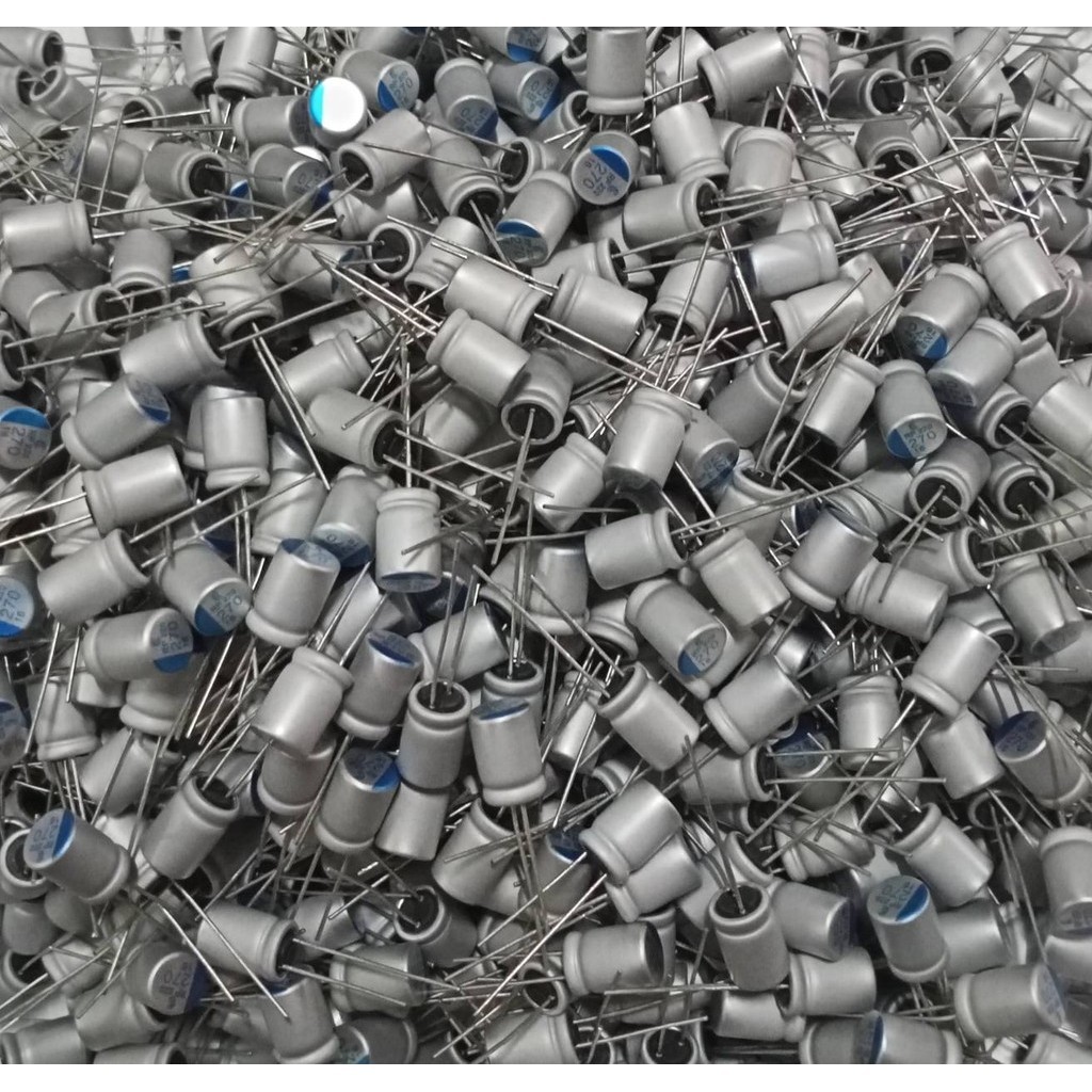 270uF 16V  Capacitor  สีเงินแทบฟ้า ขนาด 12x8mm. ของดีของแท้จากโรงงานพร้อมส่งที่ไทย 270UF 16V ตัวเก็บ