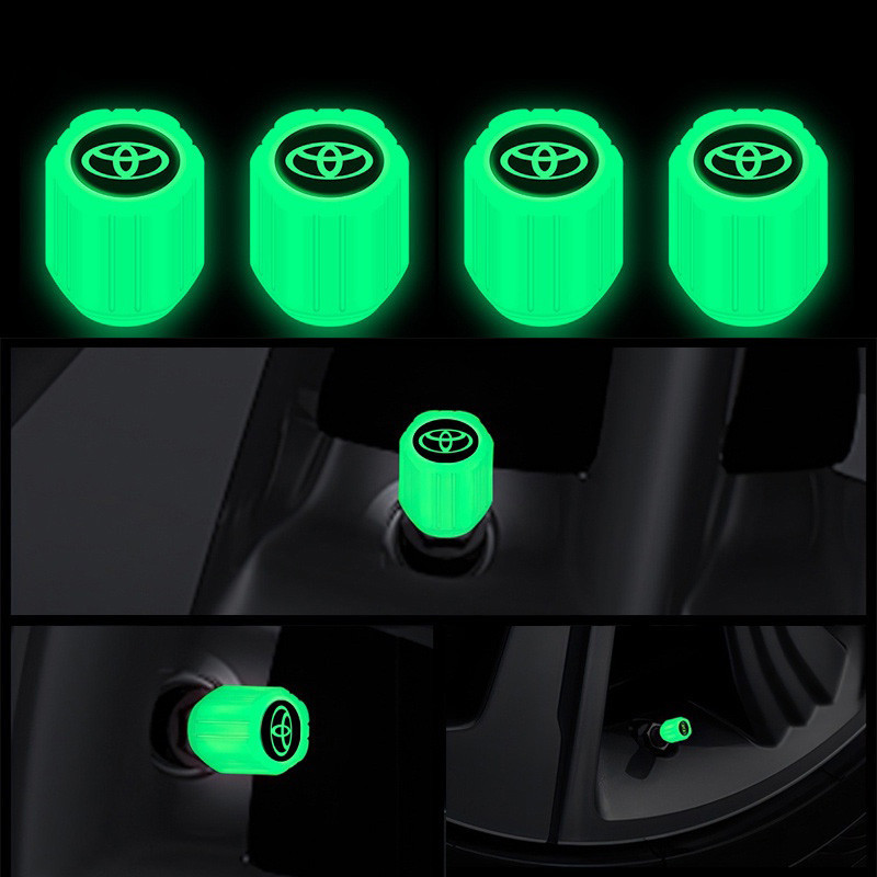 4pcs Toyota Luminous Universal รถยางวาล์วหมวกสําหรับ Vios ncp93 Wish Hilux Yaris Rush Corolla Cross Avanza Innova Hiace Alphard Altis Camry รถจักรยานยนต์จักรยานรถอุปกรณ์เสริม