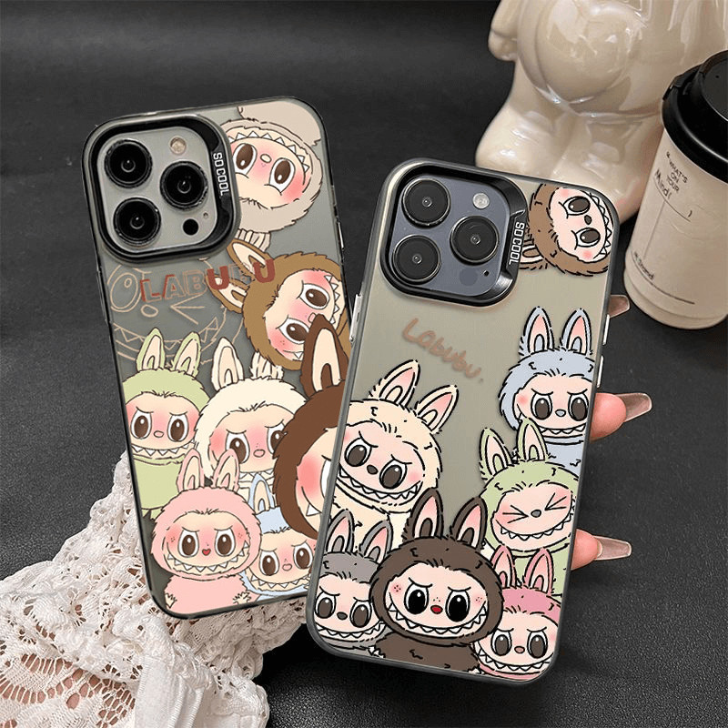 Cute เคสlabubu Reno 11F 11 F 10 Pro 5G 8T 7Z 8Z 8 7 6 4 4G 5F 4F 5 Lite OPPO A93 A94 A74 A95 F25 reno4F reno5 F Reno6 Reno7 Reno8 Z Reno7Z IMD luxury Matte Laser Hard Shell Colored silver Phone Case Soft Edge Anti-fall Back Cover CY 12