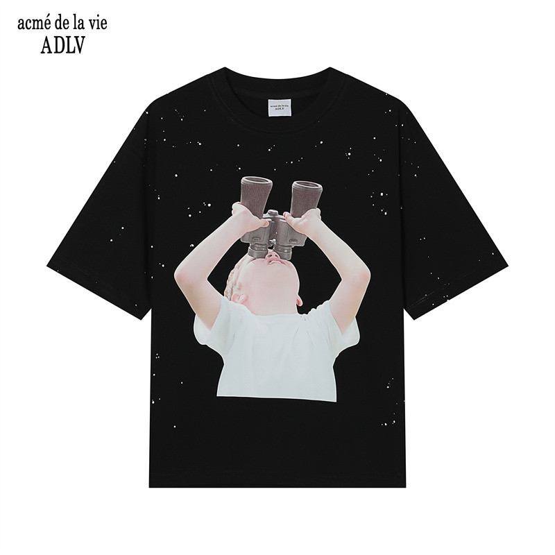 สตรีทแฟชั่นผู้ชายและผู้หญิงผ้าฝ้ายเสื้อยืดดาวกล้องโทรทรรศน์พิมพ์เสื้อแขนสั้นเสื้อลําลอง