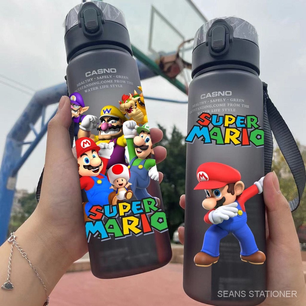 Super Mario ถ้วยน้ําพลาสติกทนความร้อนถ้วยการ์ตูนชายหญิงนักเรียนชั้นประถมศึกษาเด็กขวดน้ํา Leak-Proof Handy Cup 5