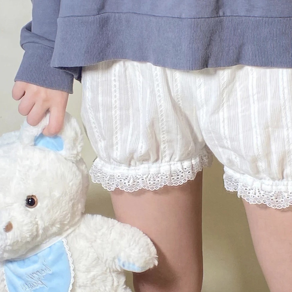 Fxdazi * กางเกงนิรภัยผ้าฝ้ายแท้กางเกงฟักทองหลวม jk กางเกงนิรภัยป้องกันแสงสะท้อนลูกไม้ชุดกีฬาผู้หญิงน่ารักเลกกิ้งเอวสูงเวอร์ชั่นเกาหลี