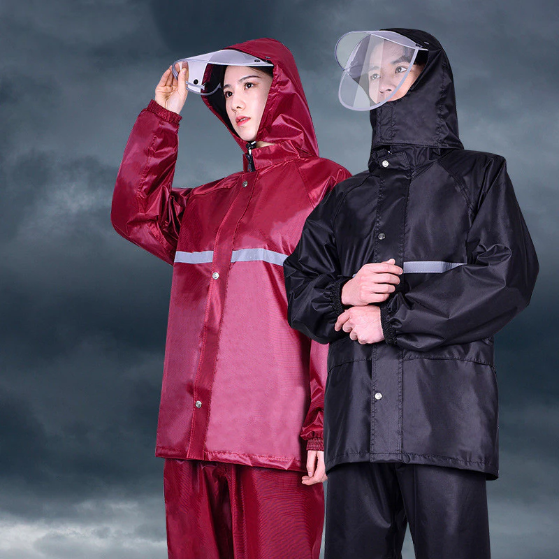Raincoat suit ชุดกันฝนแบบหนา มีแถบสะท้อนแสง รุ่น หมวกติดเสื้อ thumbnail 4