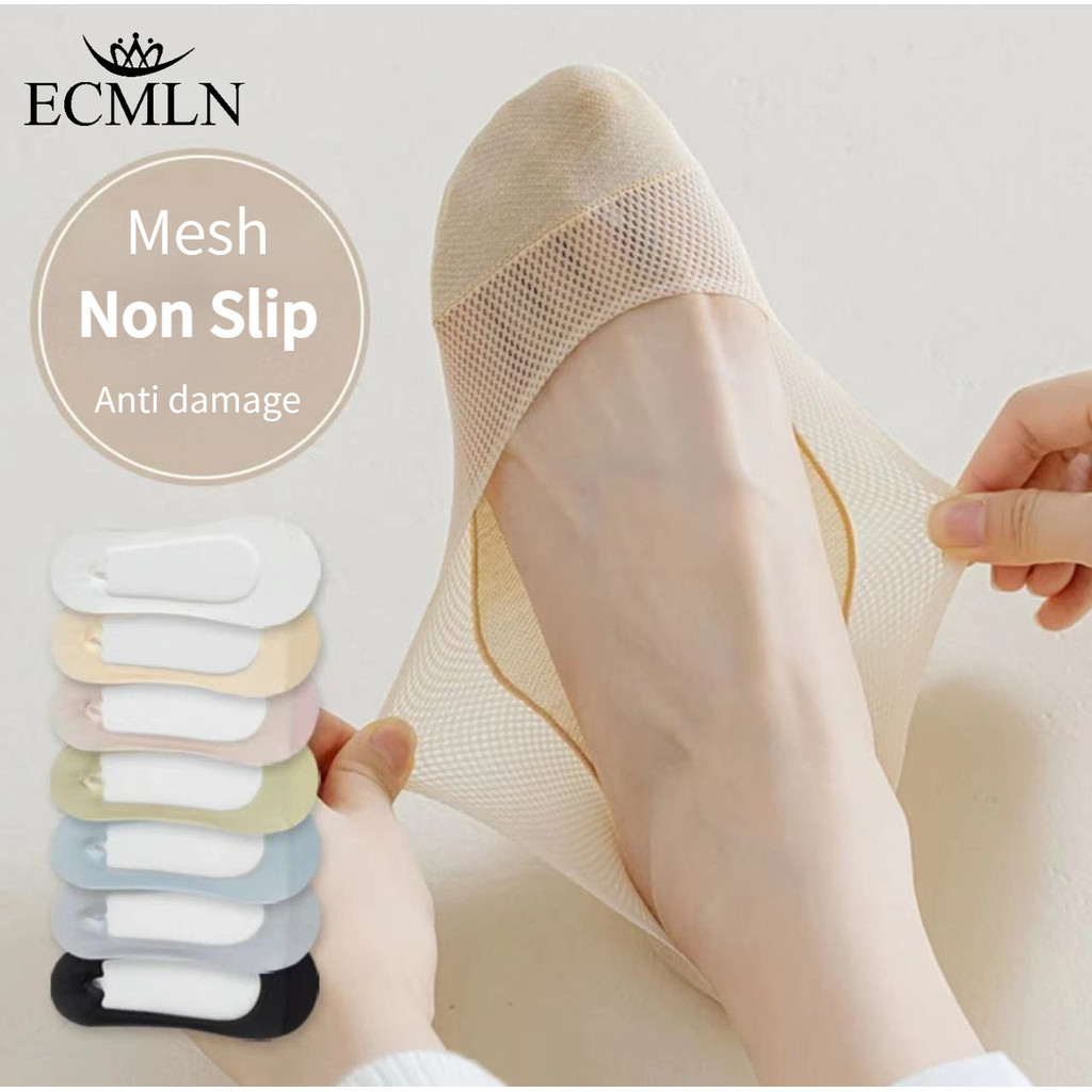 Ecmln ผู้หญิงตาข่ายผ้าไหมน้ําแข็งถุงเท้าเรือฤดูร้อนบางผ้าฝ้ายด้านล่าง Anti slip Breathable ถุงเท้าที่มองไม่เห็น