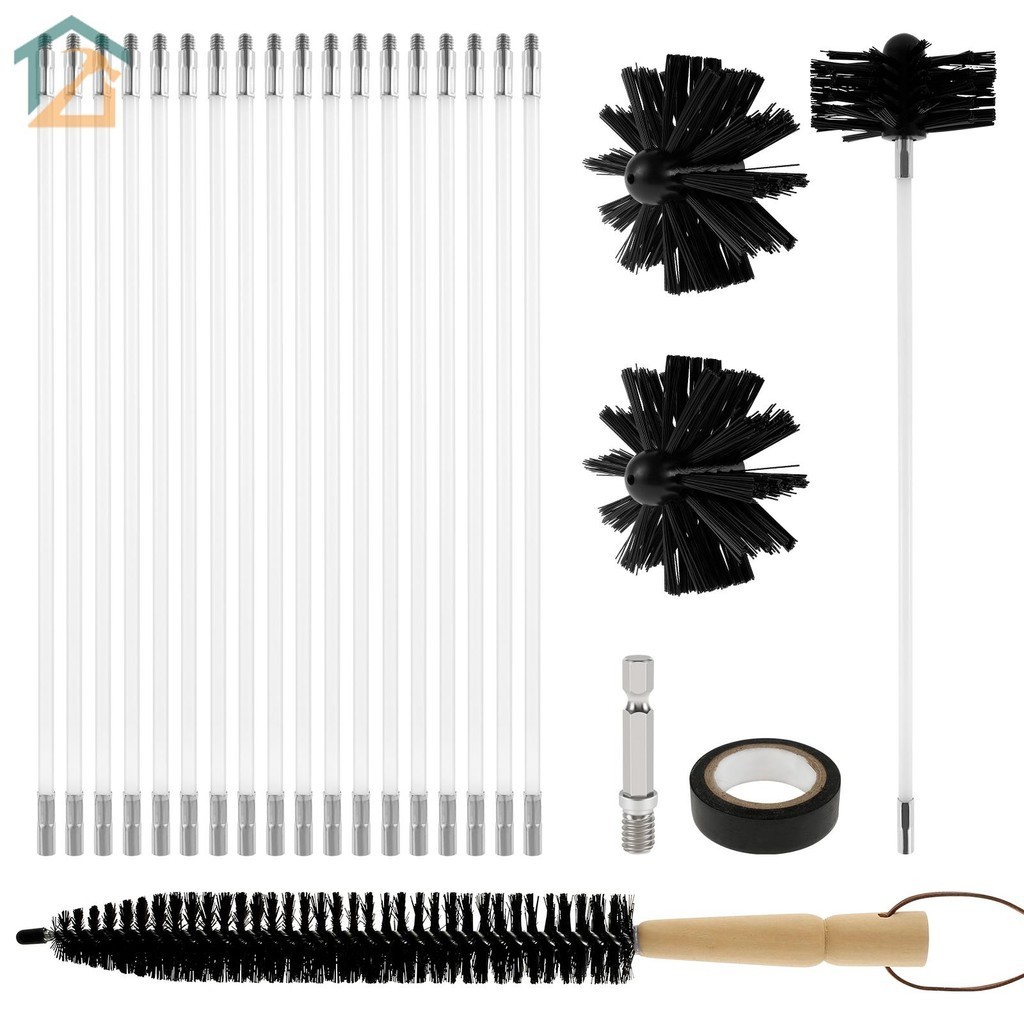 Chimney แปรงทําความสะอาดชุด 23.6 ฟุตยืดหยุ่นเครื่องเป่า Vent ทําความสะอาดขนแปรงนุ่มที่มีประสิทธิภาพ Air ท่อทําความสะอาดเครื่องมือ SHOPCYC4659