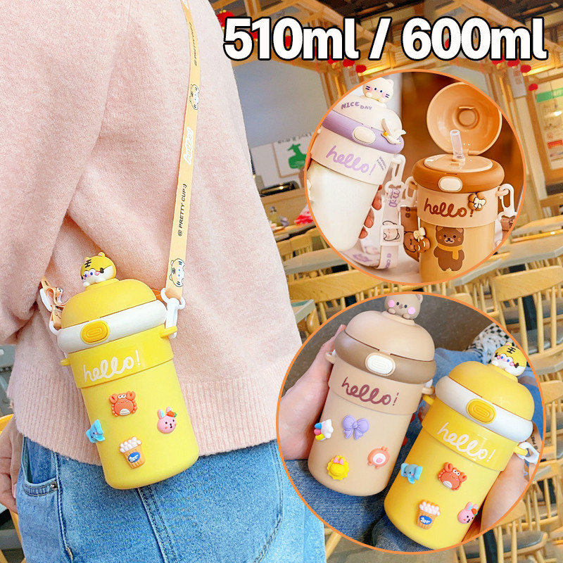พร้อมส่ง กระติกน้ําร้อน พร้อมหลอดดูดน้ํา 510/600ml แก้วน้ำ ลายการ์ตูนน่ารัก สําหรับเด็ก