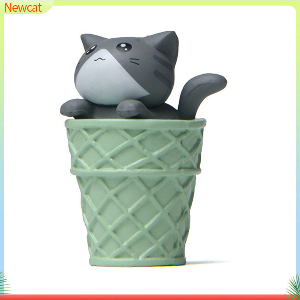 {Newcat } Mini Cat Model High Simulation Vivid Expression อุปกรณ ์ ตกแต ่ ง Matcha Ice Cream Cones Miniature Cat Model สําหรับเด ็ ก