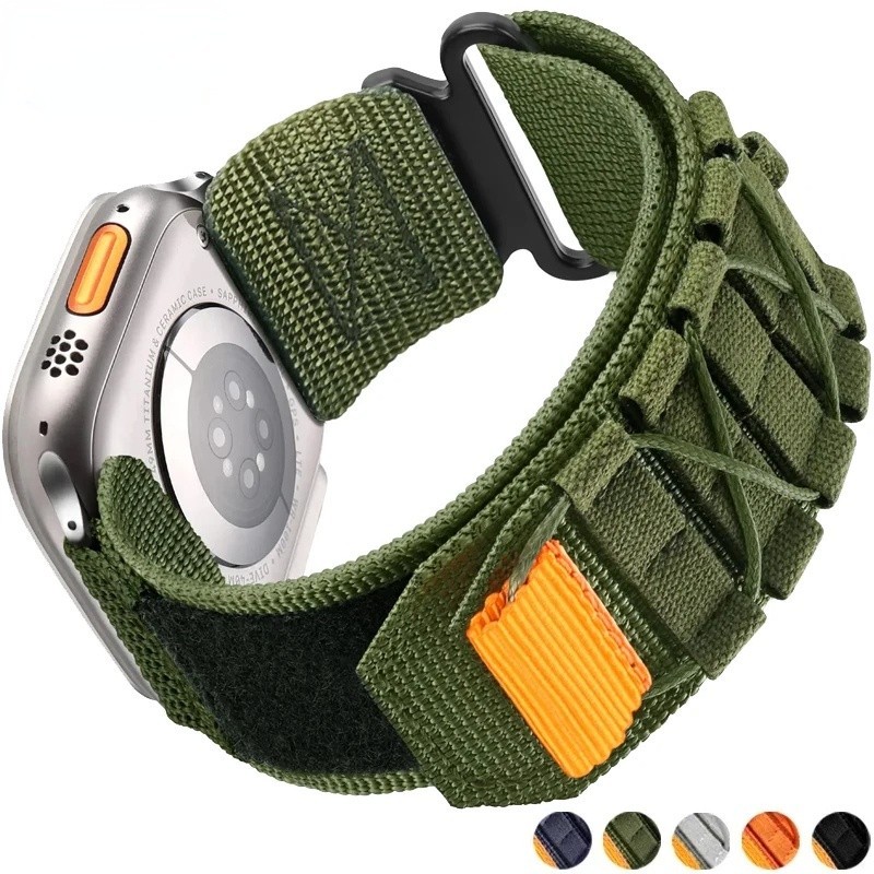 สายไนลอนผ้าใบกีฬาสร้อยข้อมือ Velcro เข้ากันได้กับ Apple watch Ultra2 49 มม.45 มม.44 มม.42 41 40 38 มม.I watch series 9 8 7 6 5 4 se 3