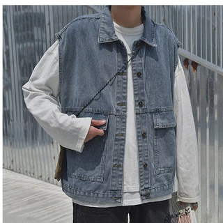 MR-DEER แจ็คเก็ตยีนส์ แขนกุด เสื้อกั๊ก ทรงหลวม กระเป๋าใหญ่ ผู้ชาย รุ่น M8800